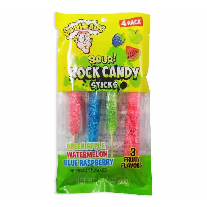 slide 1 of 1, Warheads Assorted Sour Rock Candy Sticks Peg Bag, 2 oz