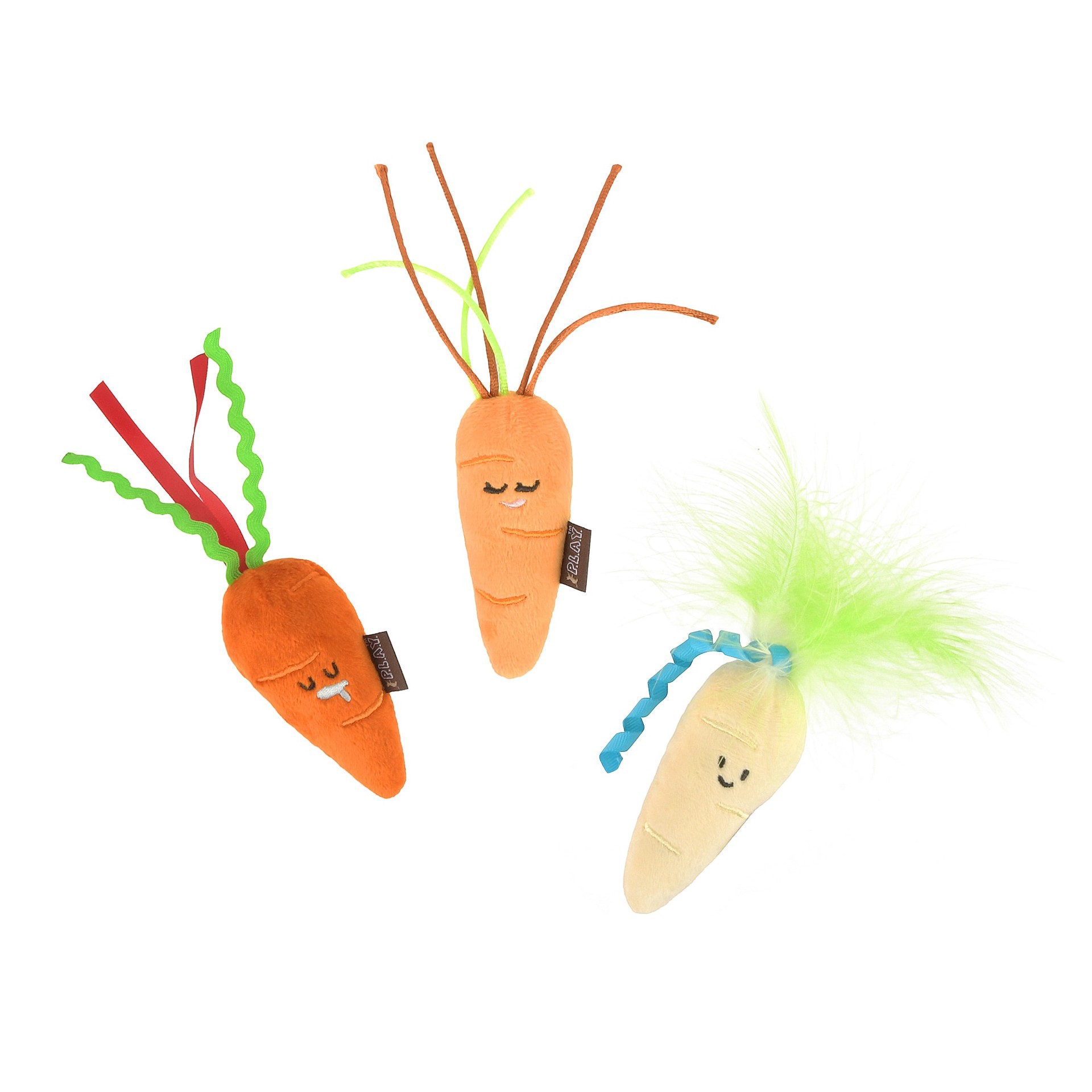 slide 1 of 1, P.L.A.Y PET LIFESTYLE Feline Frenzy Purrsnips & Carrots Cat Toy, Small, Pack of 3, SM