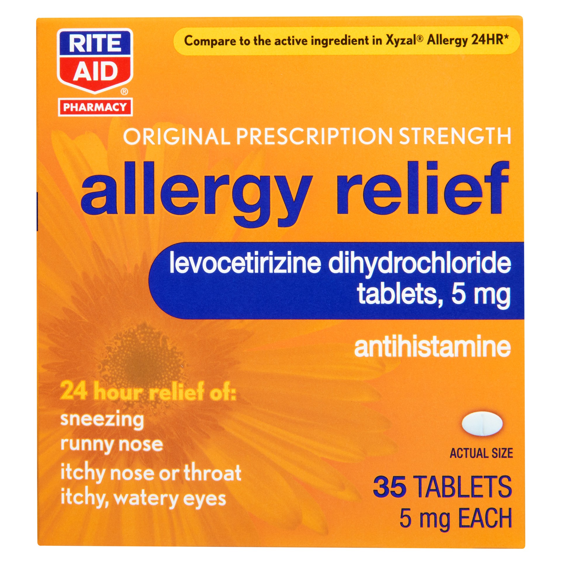 Rite Aid 24 Hour Allergy Relief Levocetirizine Dihydrochloride Tablets Prescription Strength 3468