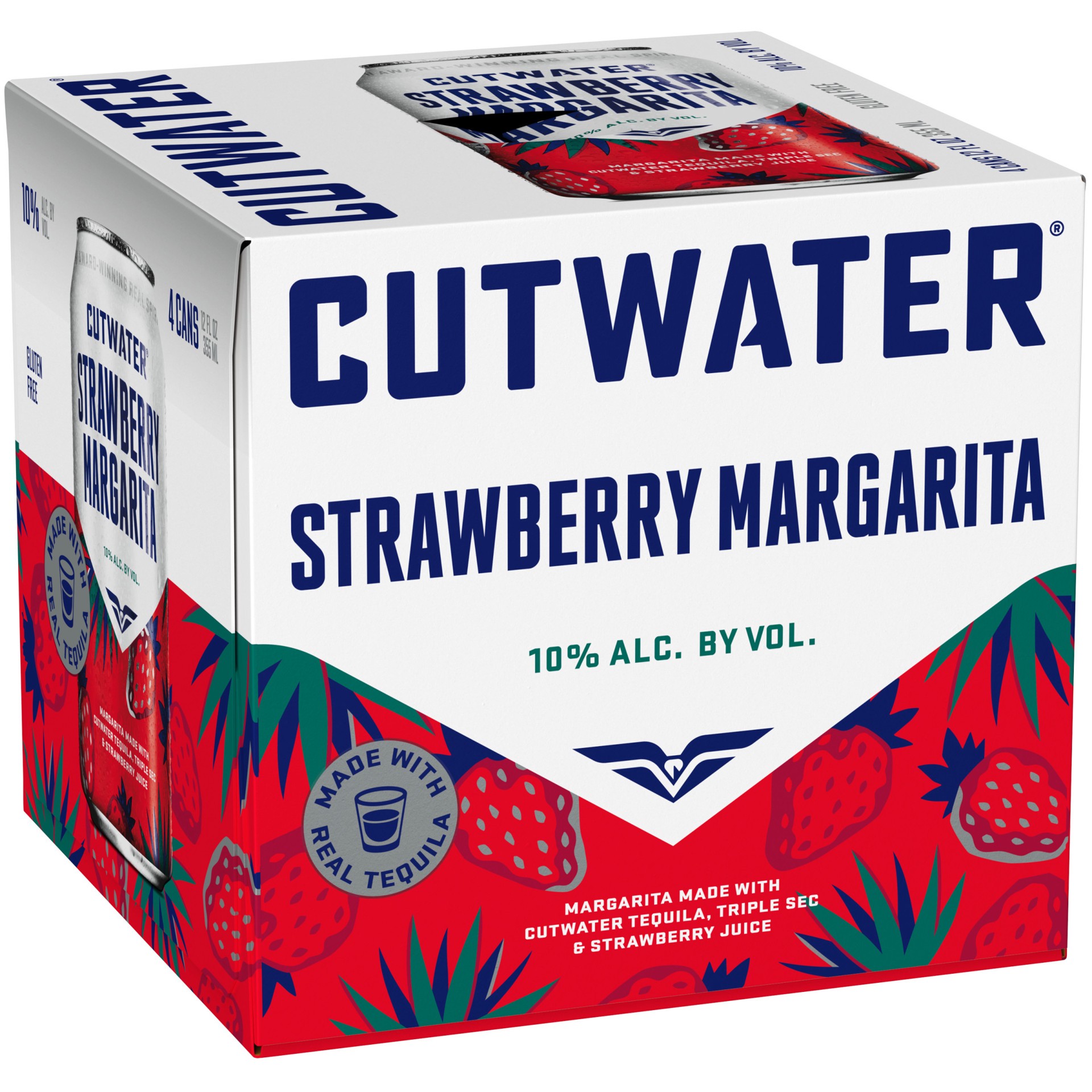 slide 1 of 22, Cutwater Spirits Strawberry Margarita Tequila 4 Pack 12 fl oz Cans, 48 fl oz