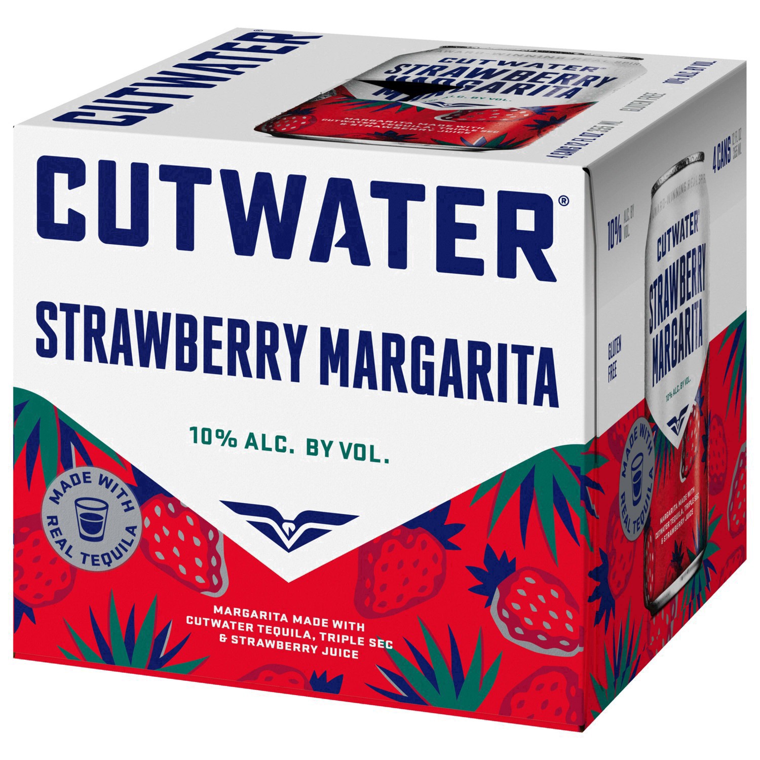 slide 21 of 22, Cutwater Spirits Strawberry Margarita Tequila 4 Pack 12 fl oz Cans, 48 fl oz