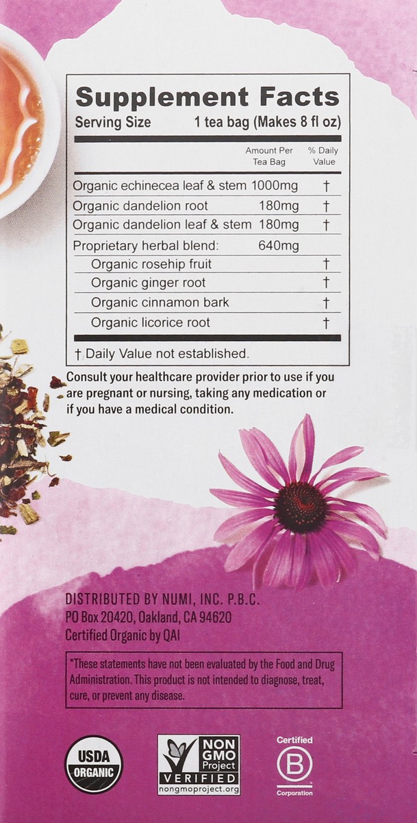 slide 9 of 14, Numi Organic Tea Bags Immune Boost Herbal Supplement Tea Bags 16 ea, 16 ct