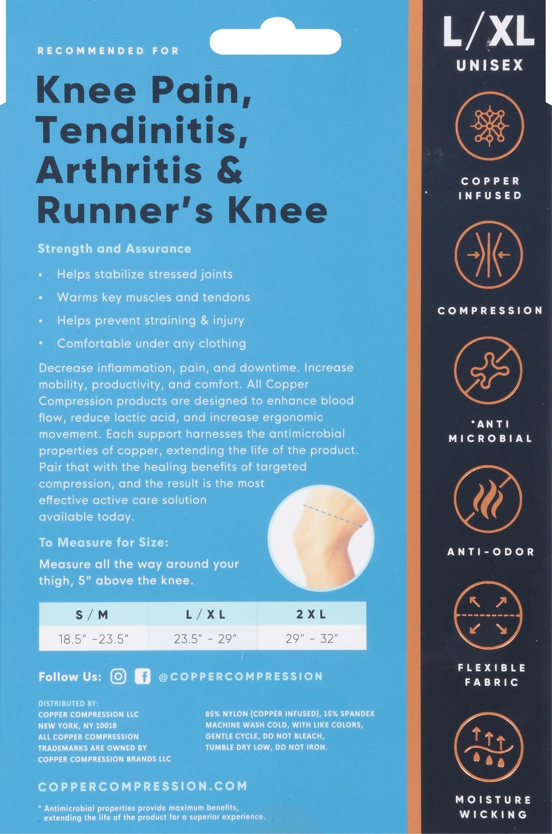 slide 9 of 9, Copper Compression Unisex Knee Sleeve L/XL 1 ea, 1 ct