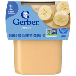 Gerber Stage 2 Baby Food, Banana Puree, 4 oz Tubs (2 Pack)