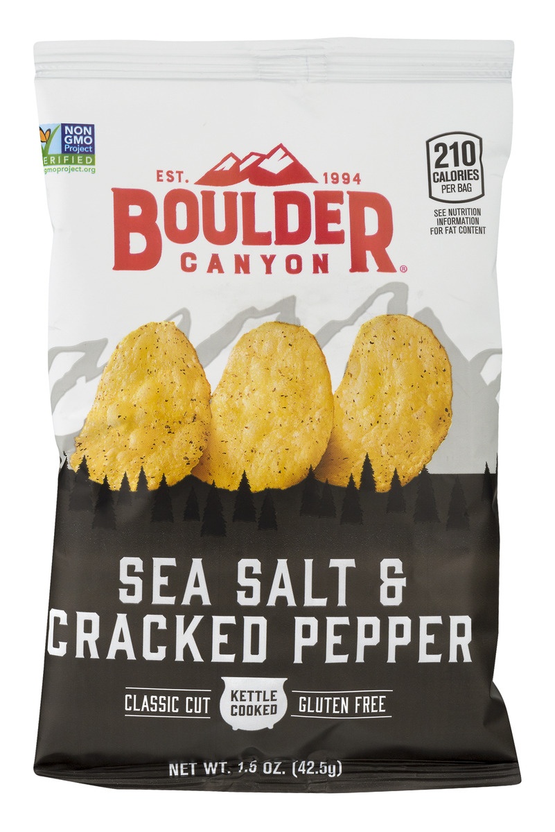 slide 1 of 1, Utz Boulder Canyon Classic Cut Kettle Cooked Potato Chips, Sea Salt & Cracked Pepper, 1.5 oz