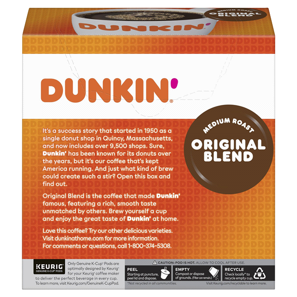 slide 2 of 13, Dunkin' Original Blend Coffee, Medium Roast, Keurig K-Cup Pods, 32 Count Box, 32 ct