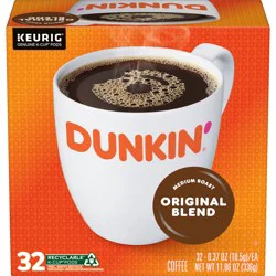 Dunkin'' Dunkin’ Original Blend Medium Roast Coffee, Keurig K-Cup Pods, 32 Count Box