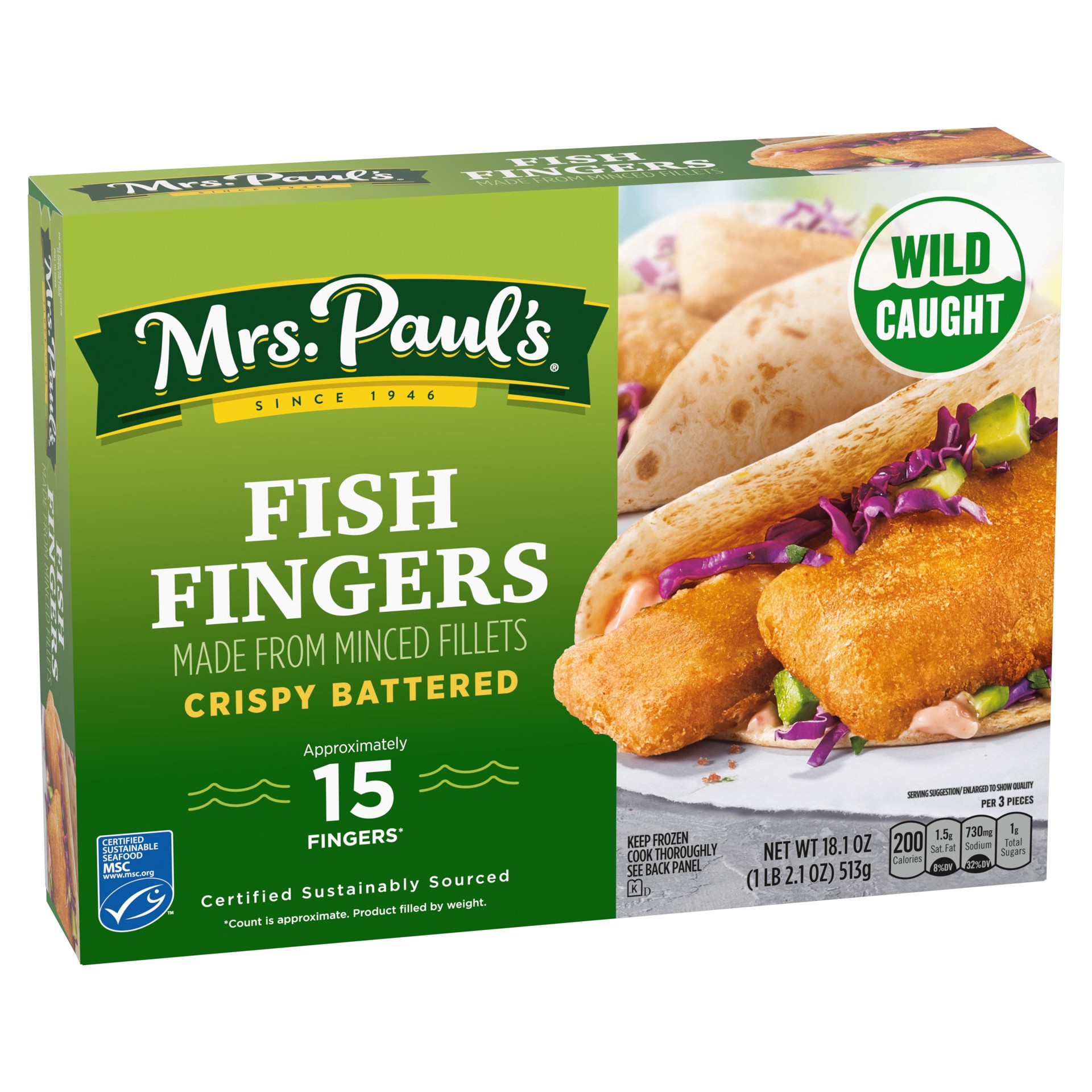 slide 5 of 5, Mrs. Paul's Crispy Battered Fish Fingers 18.1 oz, 18.1 oz