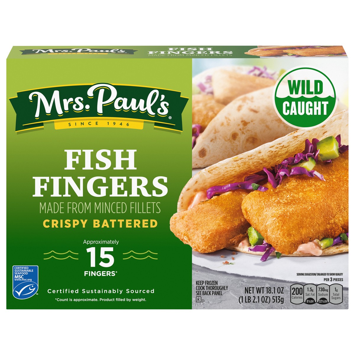 slide 1 of 5, Mrs. Paul's Crispy Battered Fish Fingers 18.1 oz, 18.1 oz