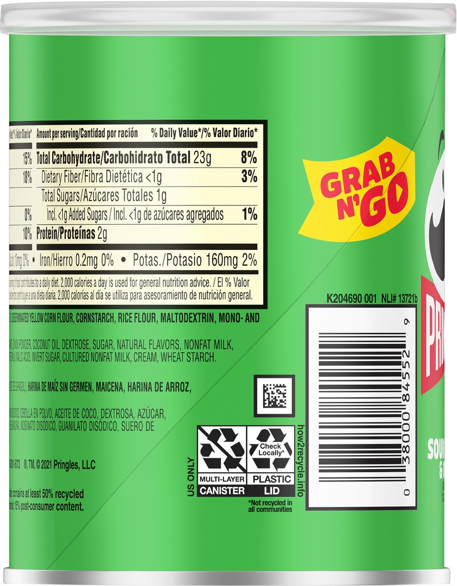 slide 5 of 14, Pringles Potato Crisps Chips, Lunch Snacks, Office and Kids Snacks, Grab and Go Snack Pack, Sour Cream and Onion, 1.4oz Can, 1 Can, 1.4 oz