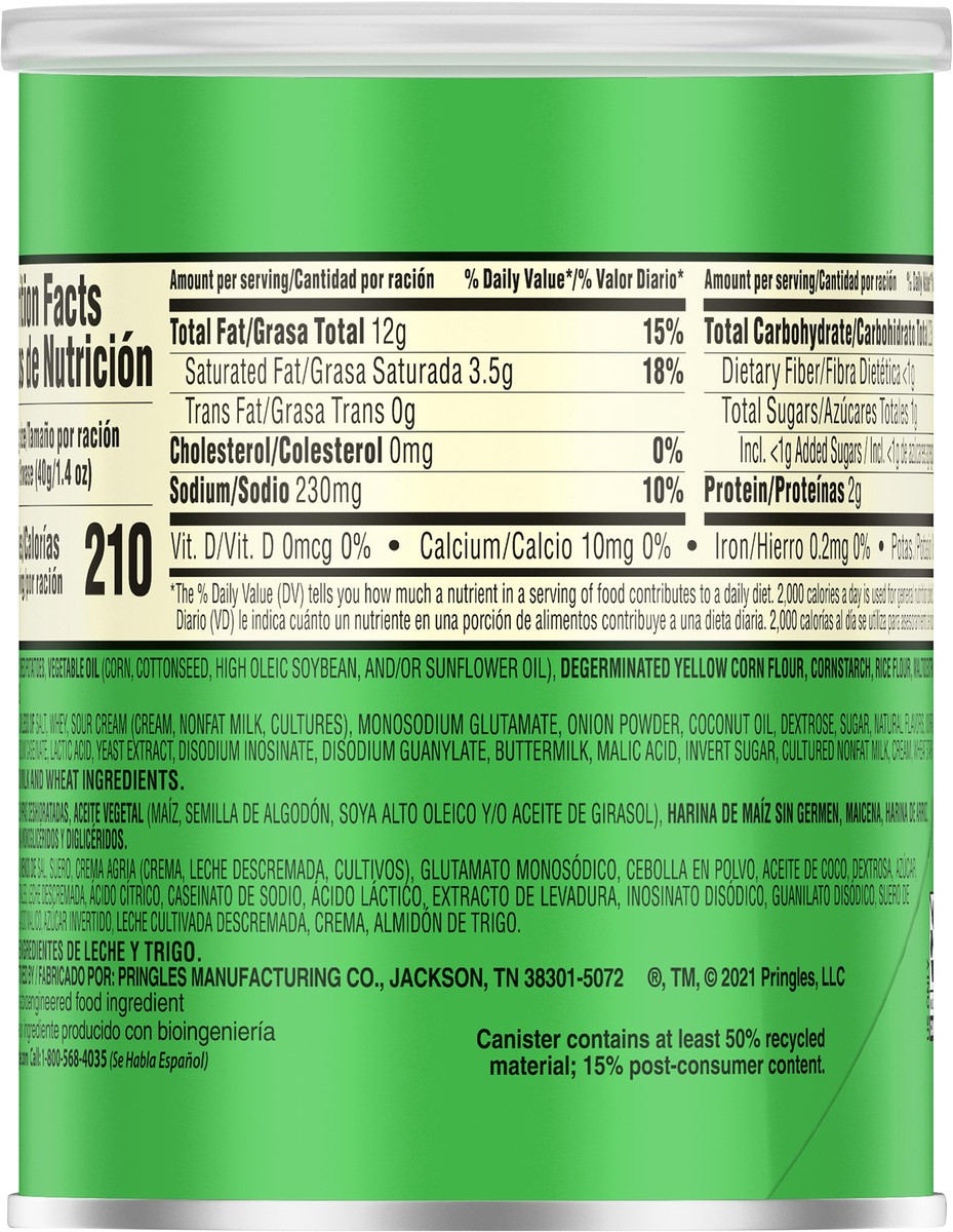 slide 6 of 14, Pringles Potato Crisps Chips, Lunch Snacks, Office and Kids Snacks, Grab and Go Snack Pack, Sour Cream and Onion, 1.4oz Can, 1 Can, 1.4 oz