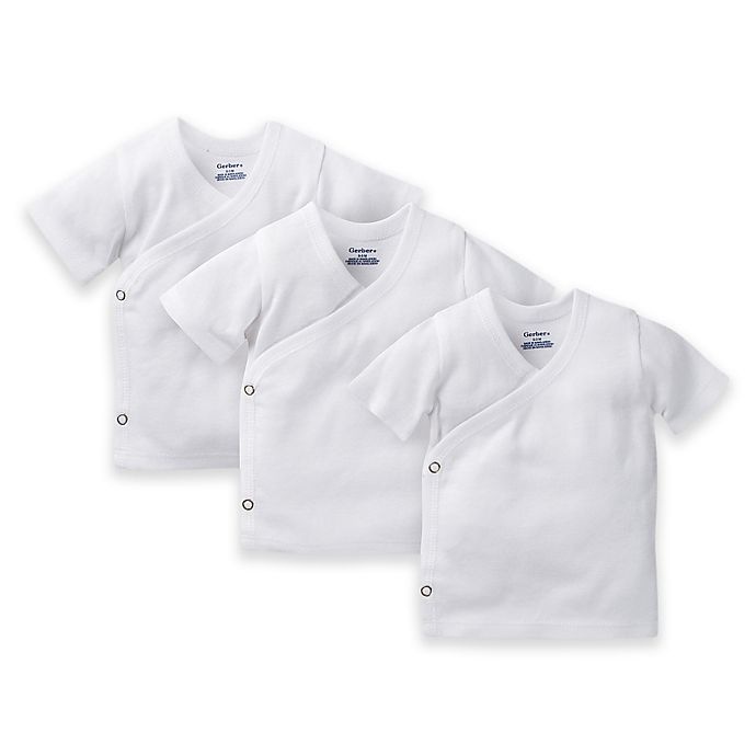 slide 1 of 1, Gerber Newborn Side Snap Shirts - White, 3 ct