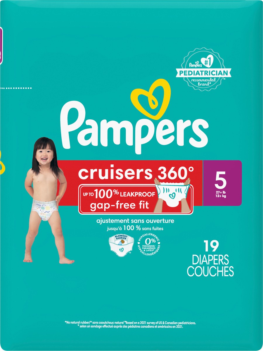 slide 4 of 8, Pampers Cruisers 360 Diapers Size 5 19 Count, 19 ct