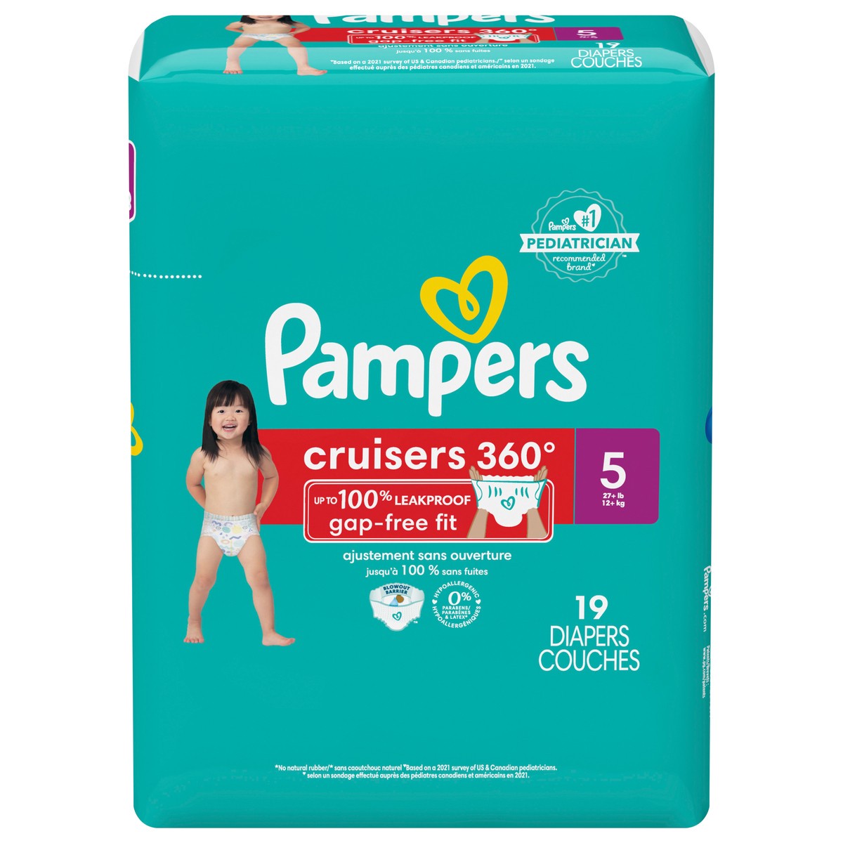 slide 6 of 8, Pampers Cruisers 360 Diapers Size 5 19 Count, 19 ct
