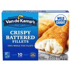 Van de Kamp's Crispy Battered 100% Whole Fish Fillets, Frozen, 19.45 oz. 10-Count