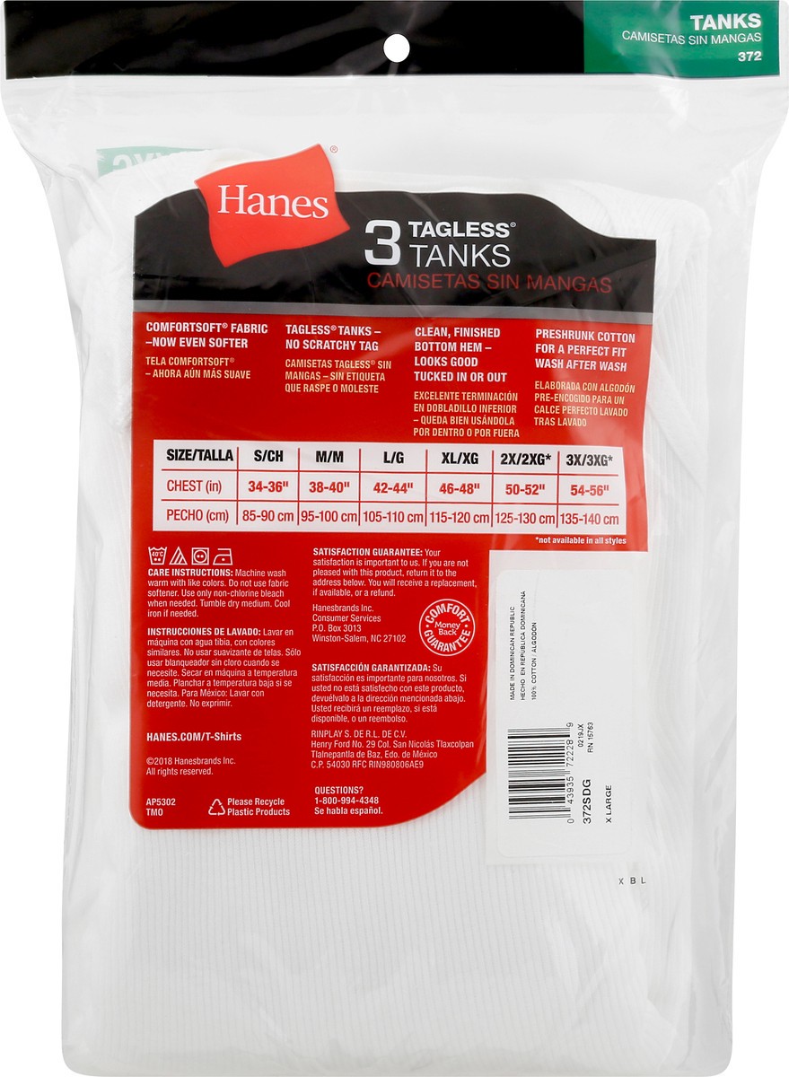 slide 3 of 9, Hanes XL/XG White Tagless Tanks 3 ea, 3 ct