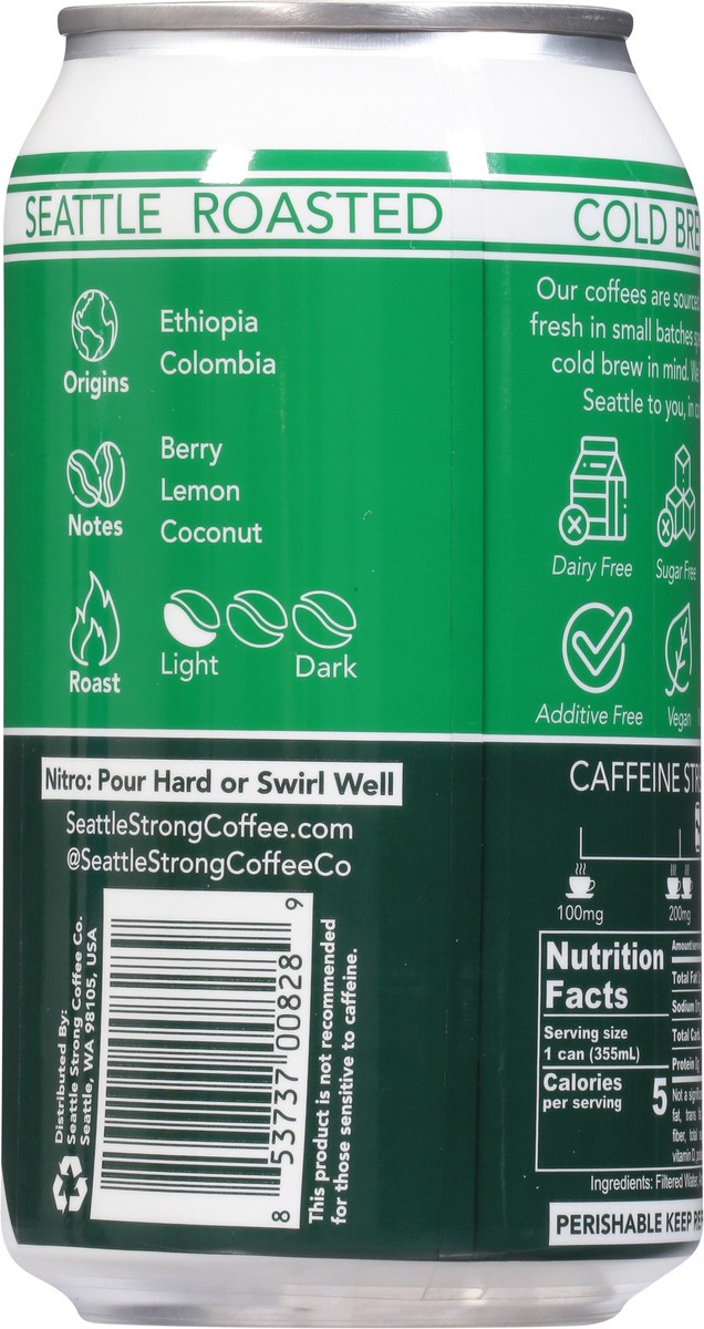 slide 2 of 12, Seattle Strong Nitro Cold Brew Unsweetened Bright Coffee - 12 fl oz, 12 fl oz