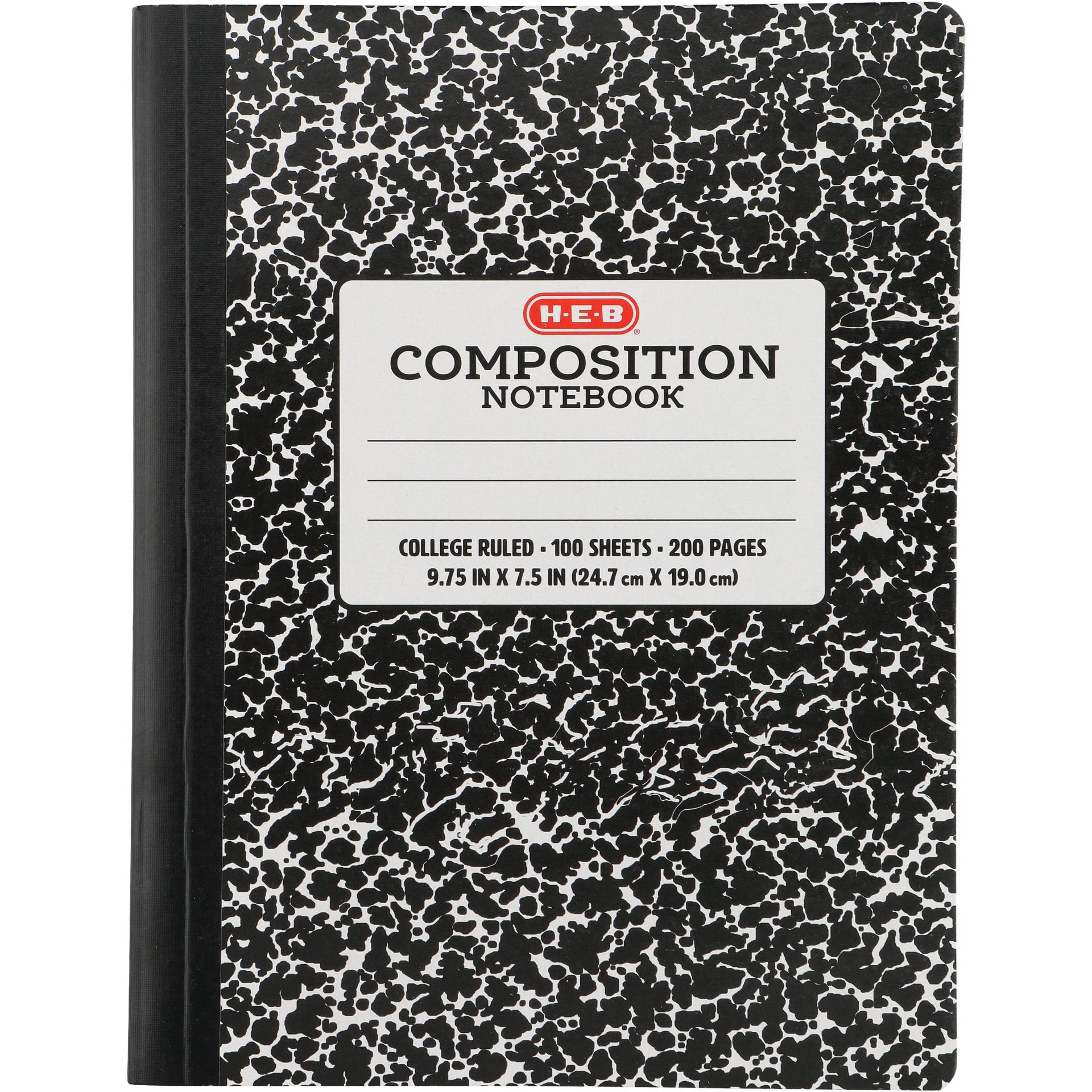 slide 1 of 1, H-E-B College Ruled Composition Notebook - Black, 9.75 in x 7.5 in