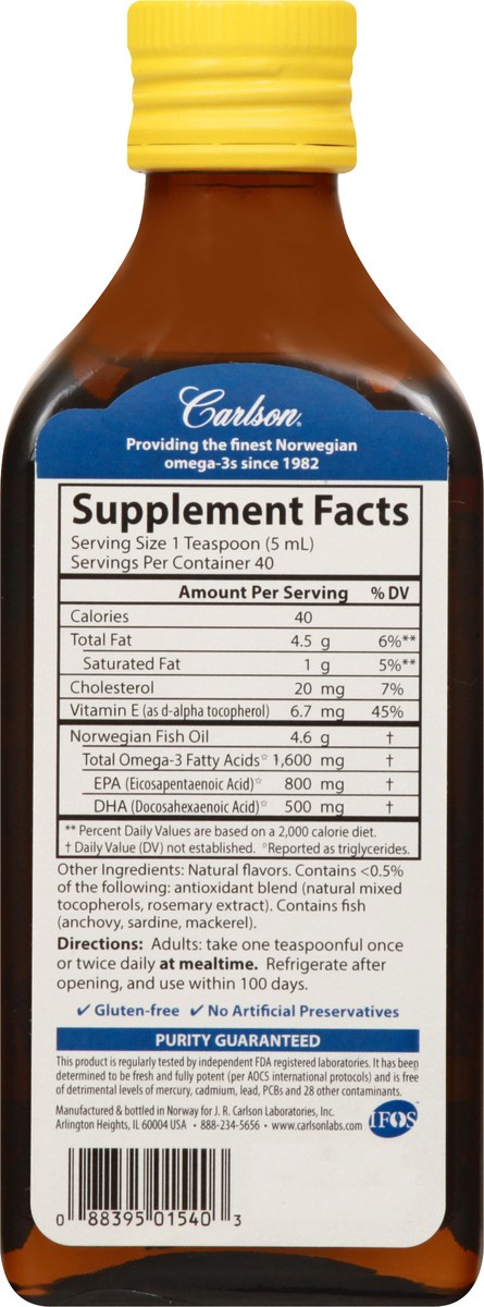 slide 5 of 11, Carlson The Very Finest Fish Oil Lemon Flavor Dietary Supplement, 6.7 fl oz