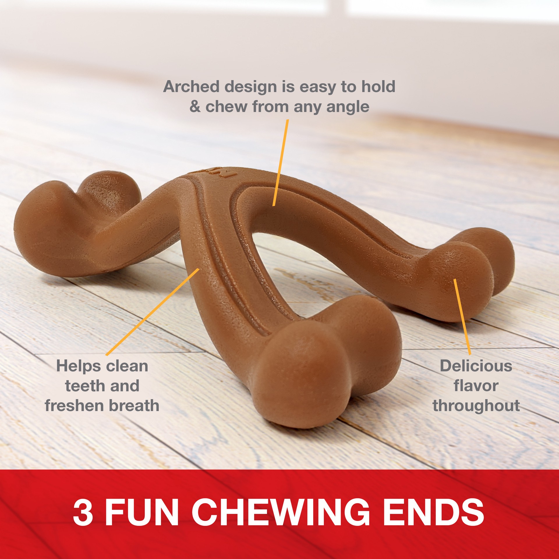 slide 6 of 10, Nylabone Ergonomic Hold & Chew Wishbone Power Chew Durable Dog Toy Bison Small/Regular - Up to 25 Ibs.(1 Count), SM