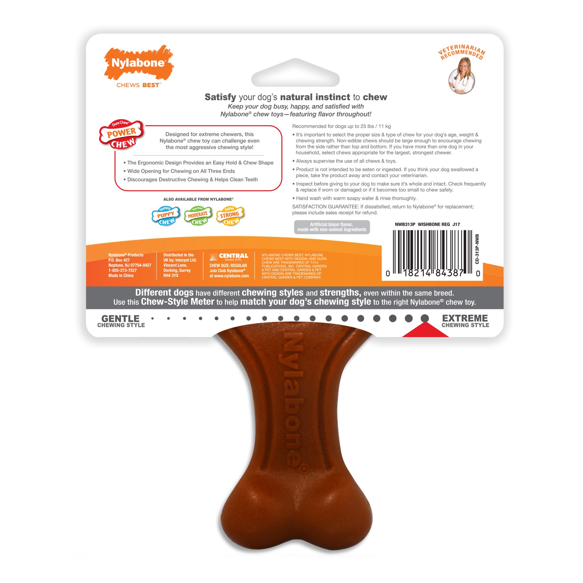 slide 4 of 10, Nylabone Ergonomic Hold & Chew Wishbone Power Chew Durable Dog Toy Bison Small/Regular - Up to 25 Ibs.(1 Count), SM