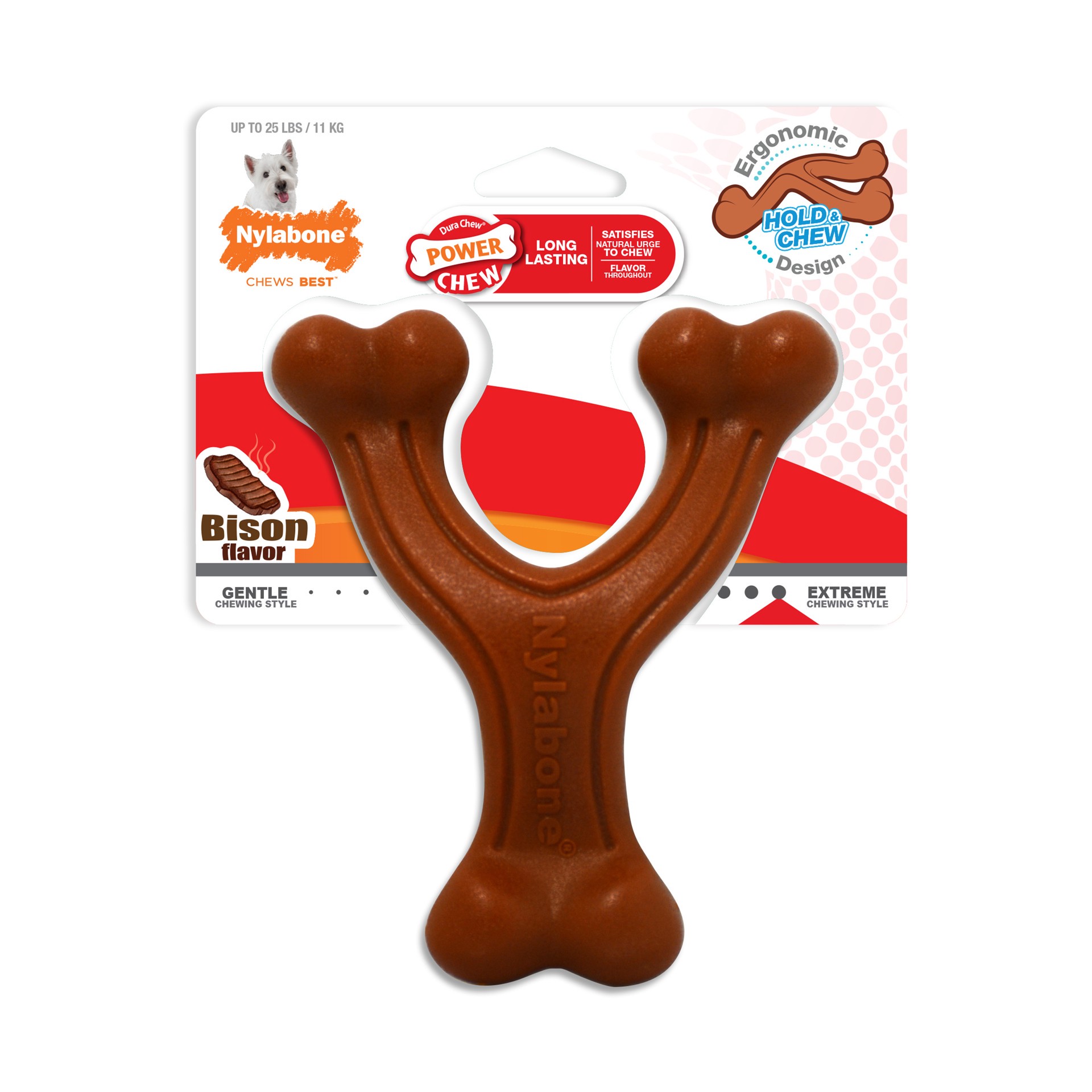 slide 1 of 10, Nylabone Ergonomic Hold & Chew Wishbone Power Chew Durable Dog Toy Bison Small/Regular - Up to 25 Ibs.(1 Count), SM