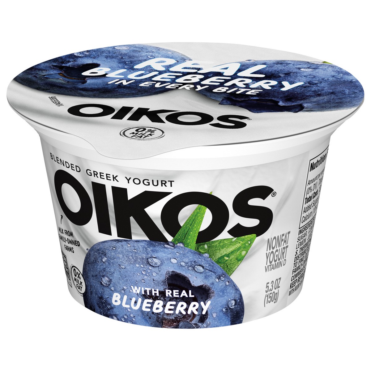 slide 8 of 13, Oikos Blended Blueberry Nonfat Greek Yogurt, 13g Protein, 100 Calories and 0% Milk Fat, High Protein Yogurt, 5.3 OZ Cup, 5.3 oz