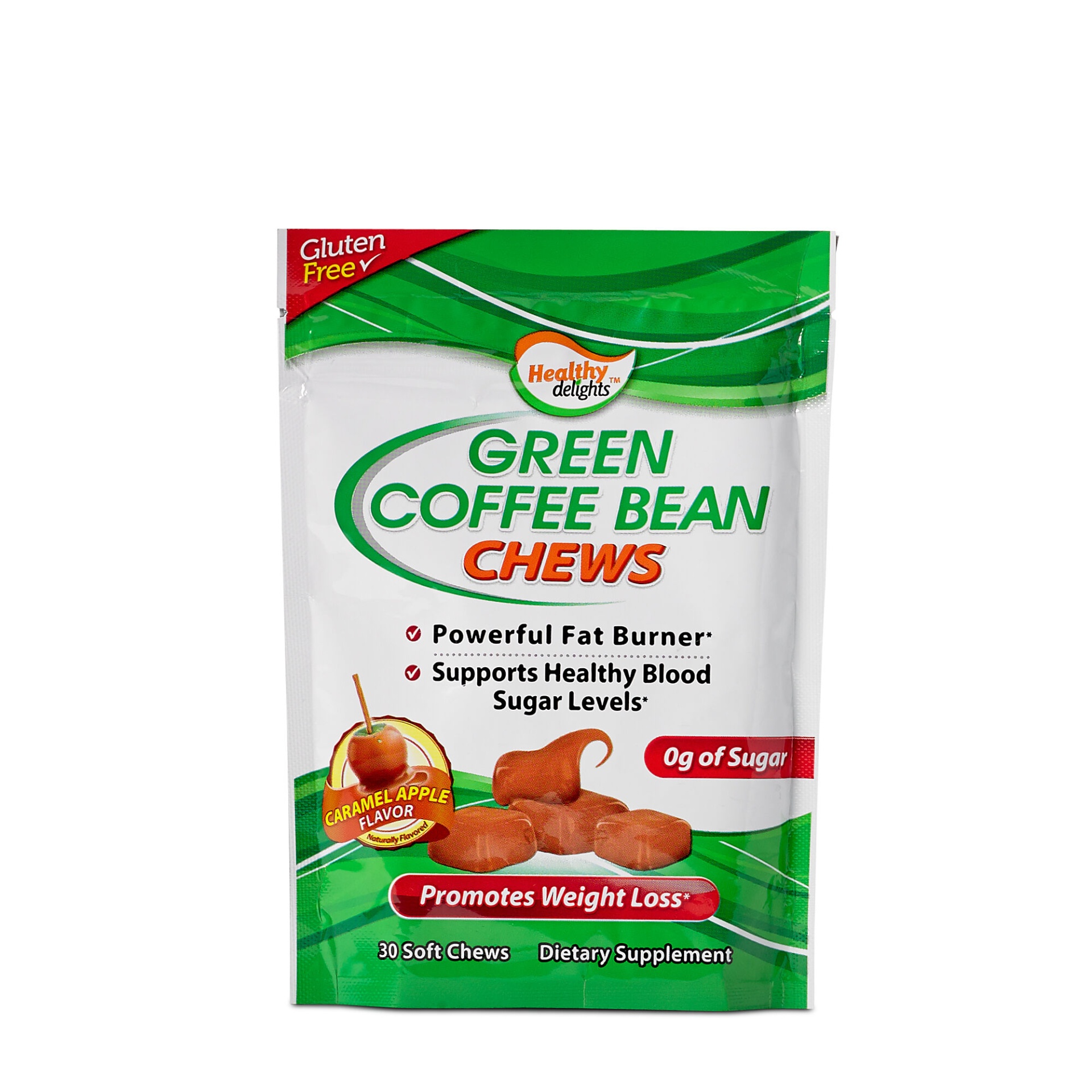 slide 1 of 1, Healthy Delights Green Coffee Bean Chews - Caramel Apple, 30 ct