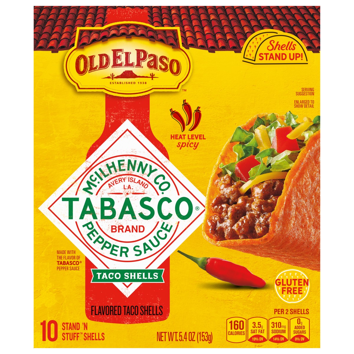 slide 1 of 14, Old El Paso Stand 'N Stuff Tabasco Taco Shells 10 Count, 10 ct