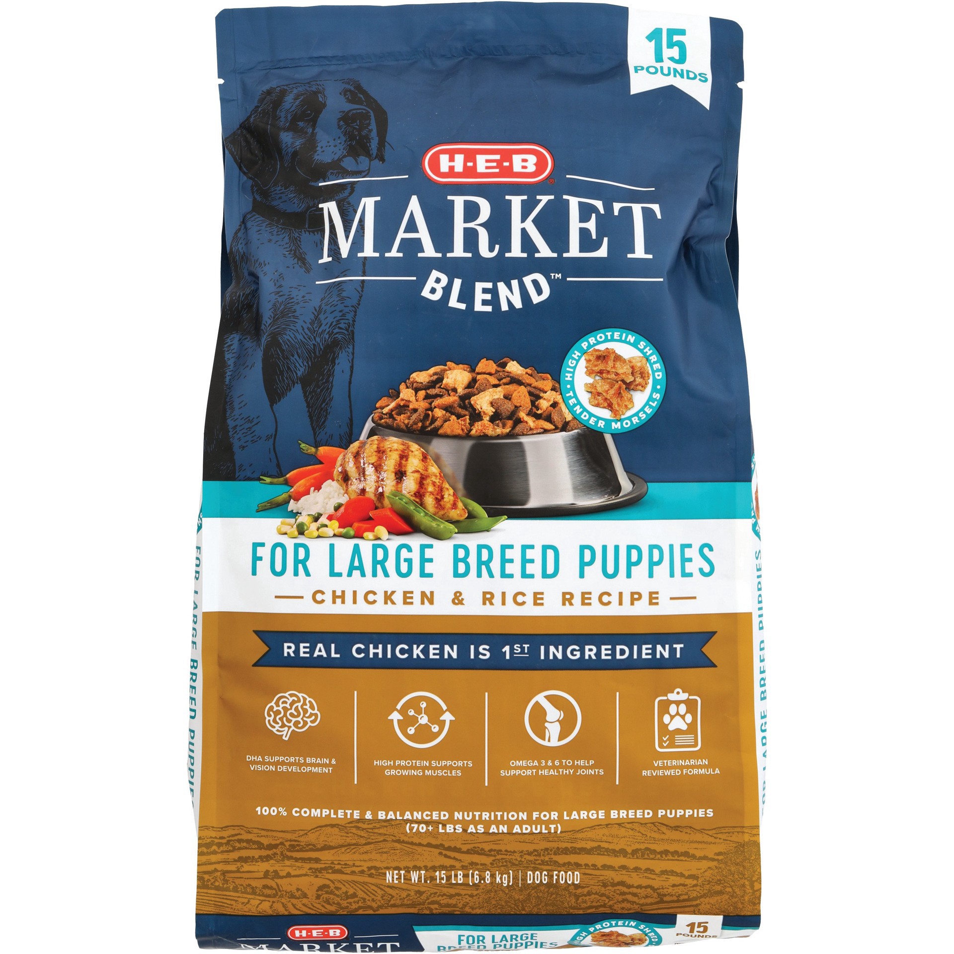 slide 1 of 1, H-E-B Market Blend Large Breed Puppy Dry Dog Food – Chicken & Rice, 15 lb