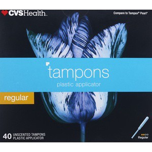 slide 1 of 1, CVS Health Plastic Tampons Regular Absorbency Unscented, 40 ct