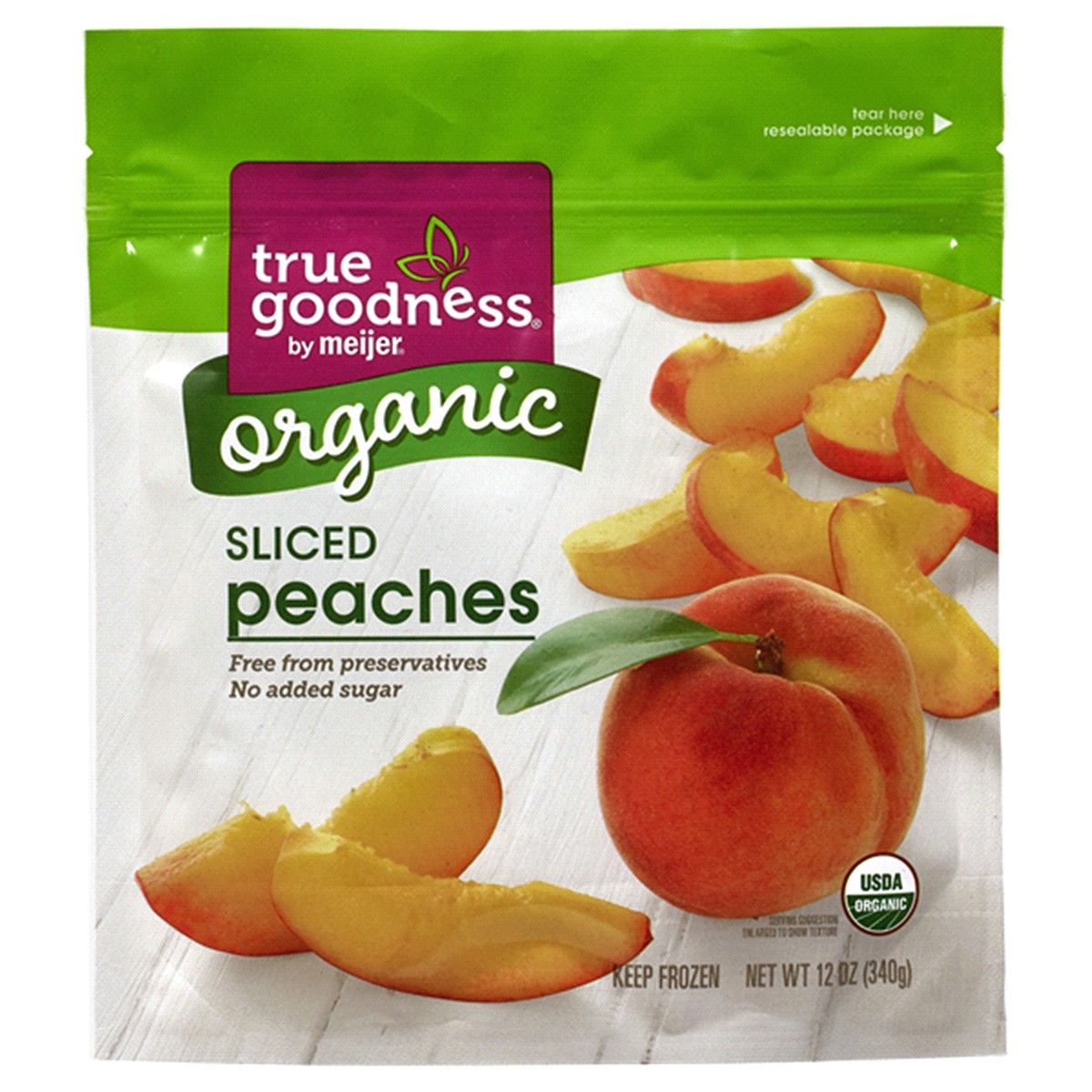 slide 1 of 5, True Goodness Organic Frozen Sliced Peach, 12 oz