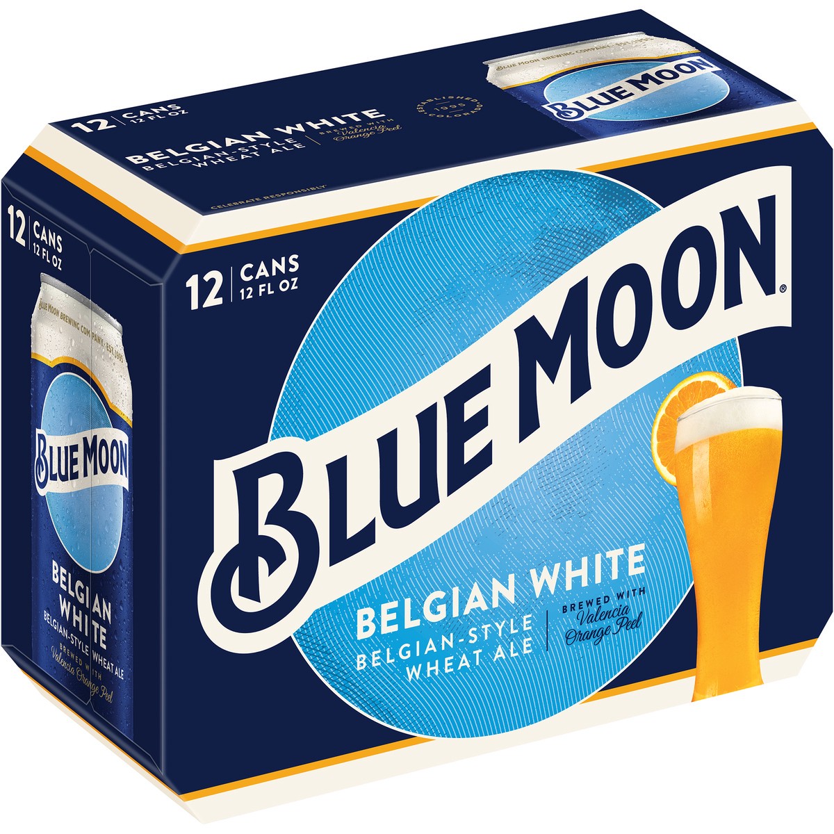 slide 4 of 4, Blue Moon Crisp and tangy with subtle citrus sweetness, Blue Moon Belgian White is a Belgian-style wheat ale beer perfect for sharing. Full of zesty orange fruitiness, this citrus beer with 5.4% ABV boasts a creamy body and light spicy wheat aroma., 12 ct; 12 oz