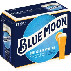 Blue Moon Crisp and tangy with subtle citrus sweetness, Blue Moon Belgian White is a Belgian-style wheat ale beer perfect for sharing. Full of zesty orange fruitiness, this citrus beer with 5.4% ABV boasts a creamy body and light spicy wheat aroma.