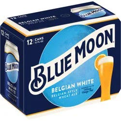 Blue Moon Crisp and tangy with subtle citrus sweetness, Blue Moon Belgian White is a Belgian-style wheat ale beer perfect for sharing. Full of zesty orange fruitiness, this citrus beer with 5.4% ABV boasts a creamy body and light spicy wheat aroma.