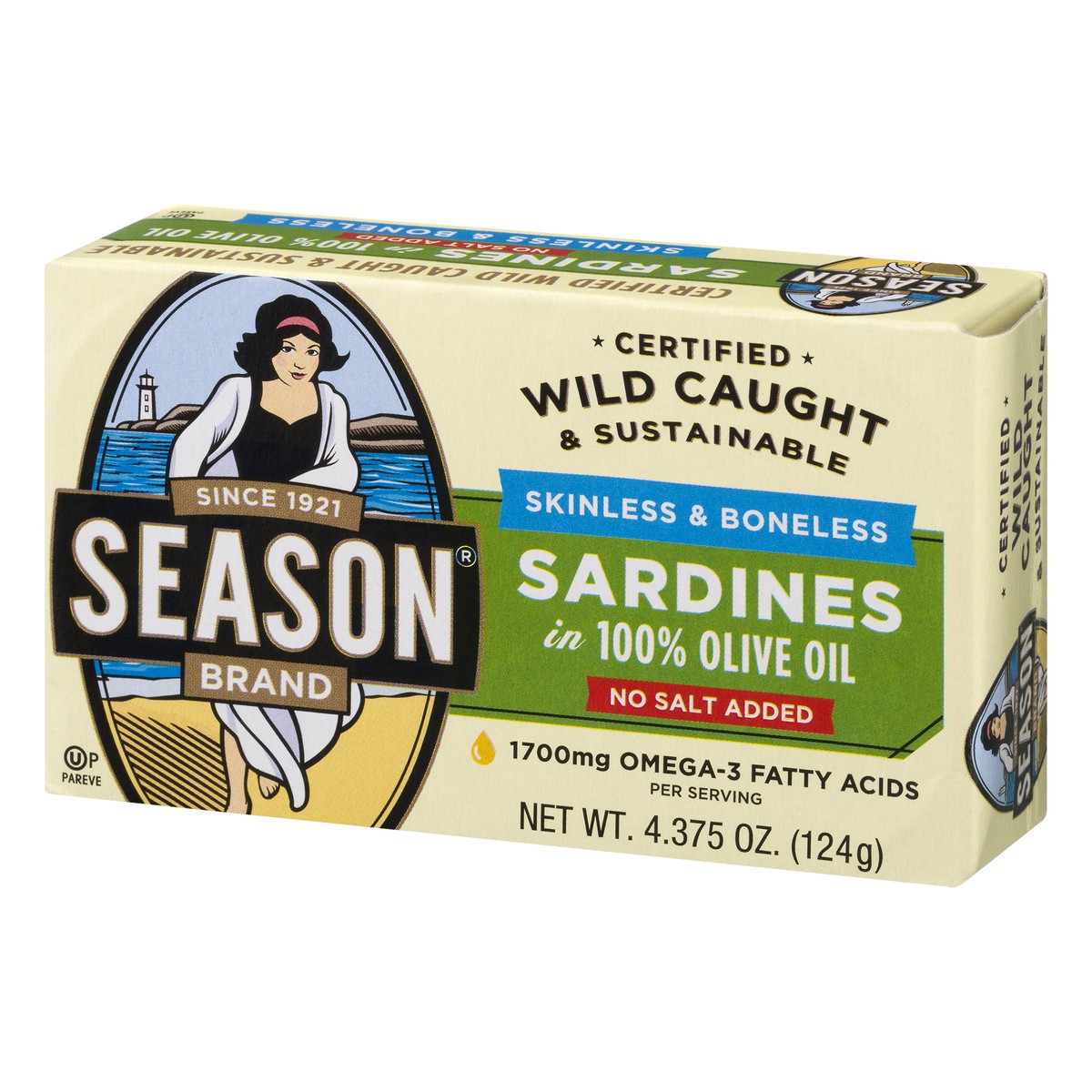 slide 3 of 9, Season In 100% Olive Oil No Salt Added Sardines 4.375 oz, 4.38 oz