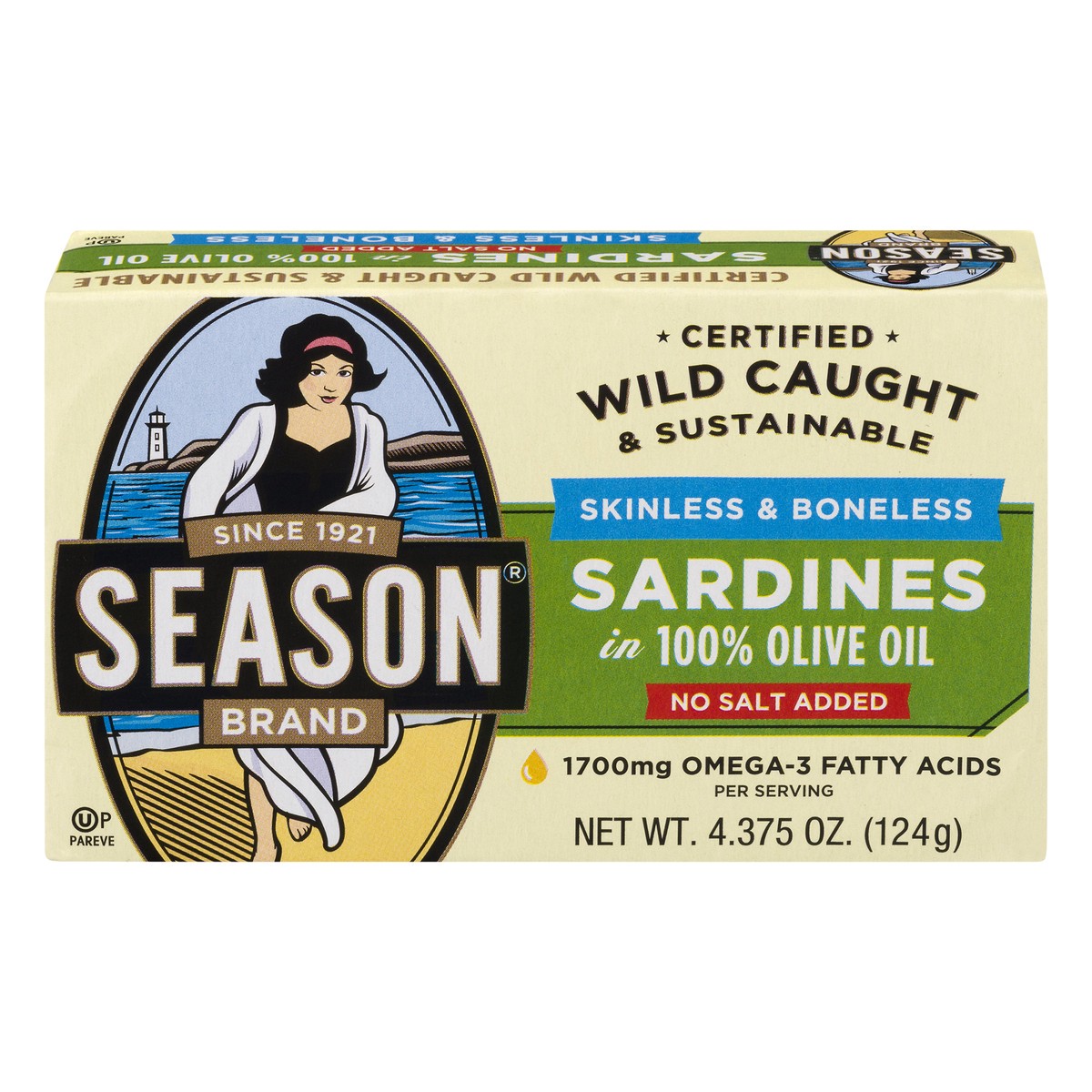 slide 1 of 9, Season In 100% Olive Oil No Salt Added Sardines 4.375 oz, 4.38 oz