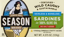 Season In 100% Olive Oil No Salt Added Sardines 4.375 oz