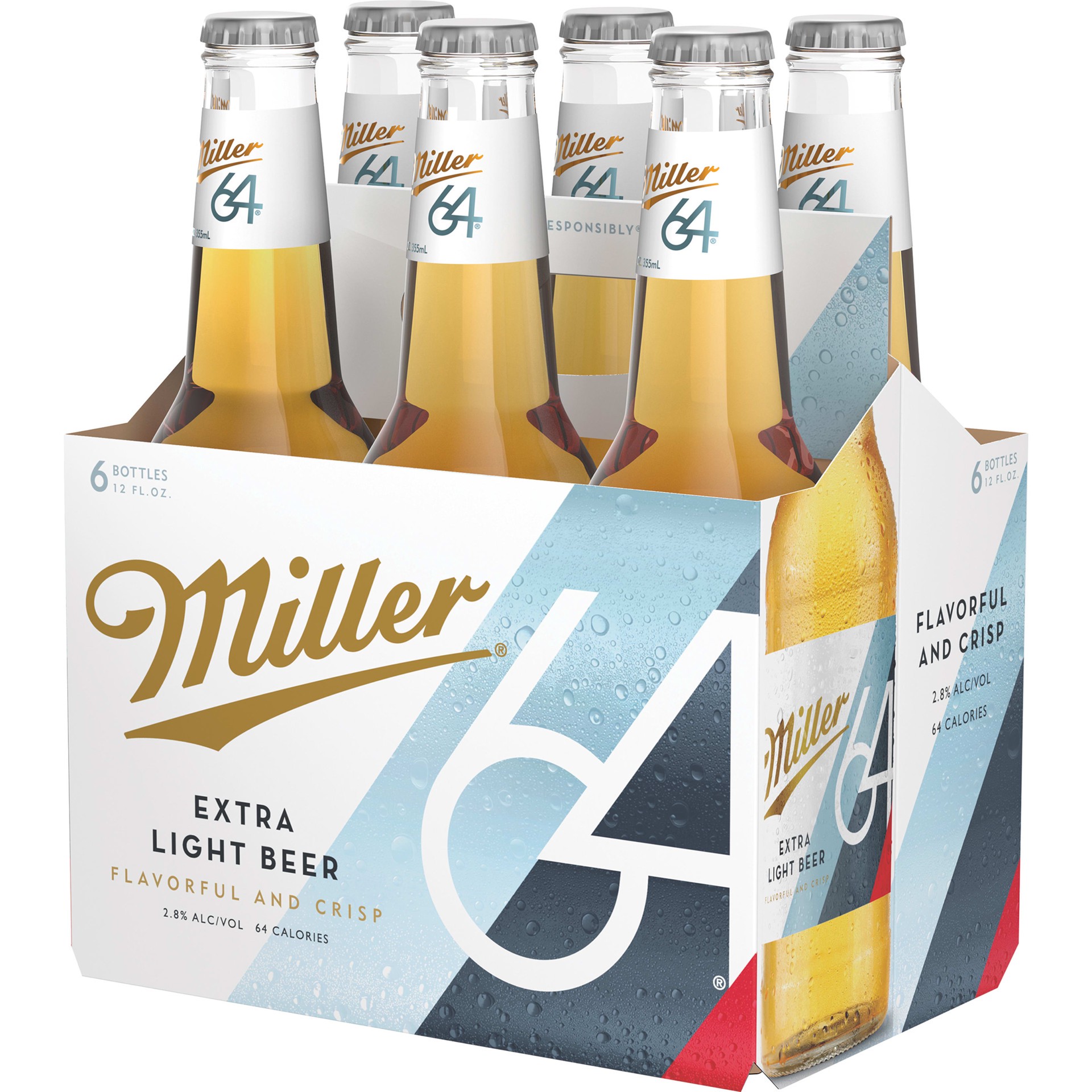 slide 4 of 4, Miller 64 Extra Light Lager Beer, 6 Pack, 12 fl. oz. Bottles, 2.8% ABV, 6 ct; 12 oz