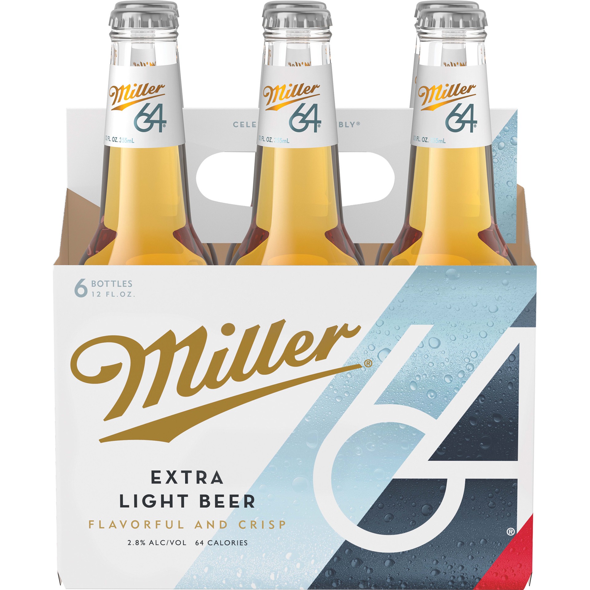 slide 2 of 4, Miller 64 Extra Light Lager Beer, 6 Pack, 12 fl. oz. Bottles, 2.8% ABV, 6 ct; 12 oz