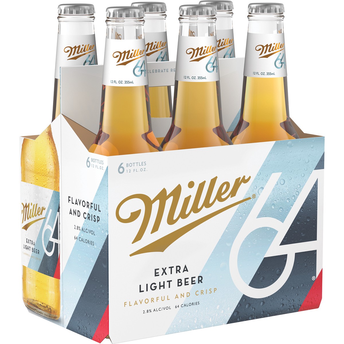 slide 1 of 4, Miller 64 Extra Light Lager Beer, 6 Pack, 12 fl. oz. Bottles, 2.8% ABV, 6 ct; 12 oz