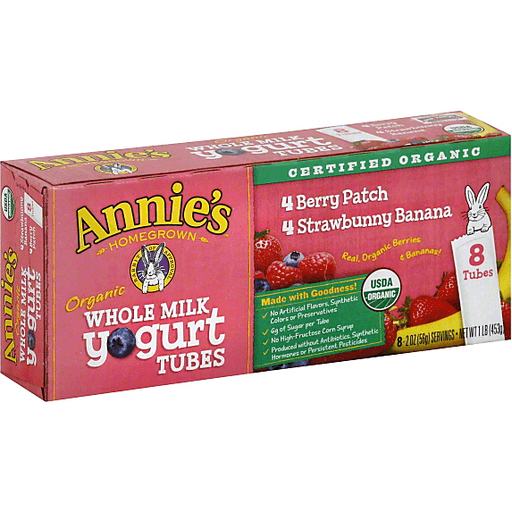 slide 2 of 4, Annie's Homegrown Organic Whole Milk Strawberry Banana Yogurt Tubes, 8 ct; 2 oz