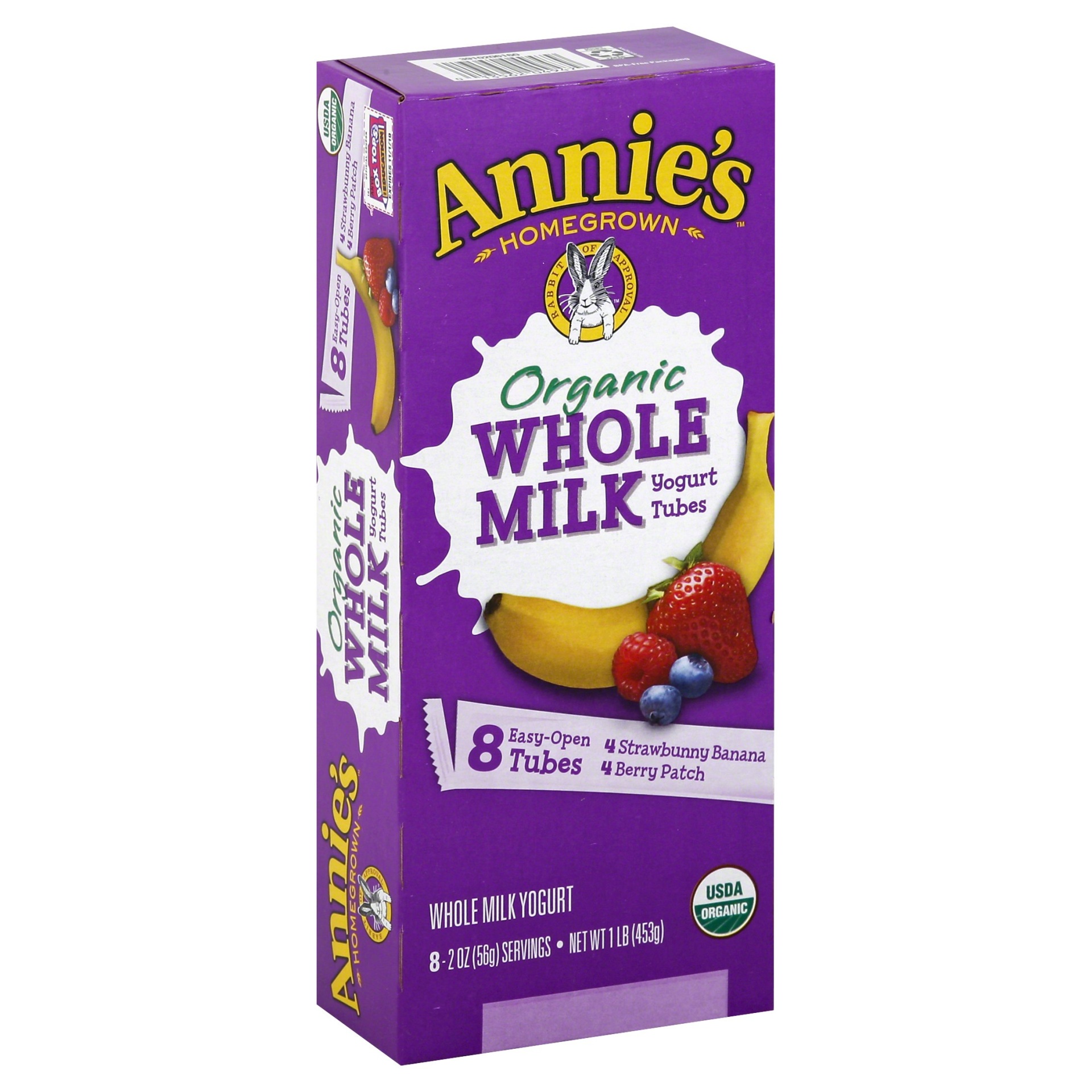 slide 1 of 4, Annie's Homegrown Organic Whole Milk Strawberry Banana Yogurt Tubes, 8 ct; 2 oz