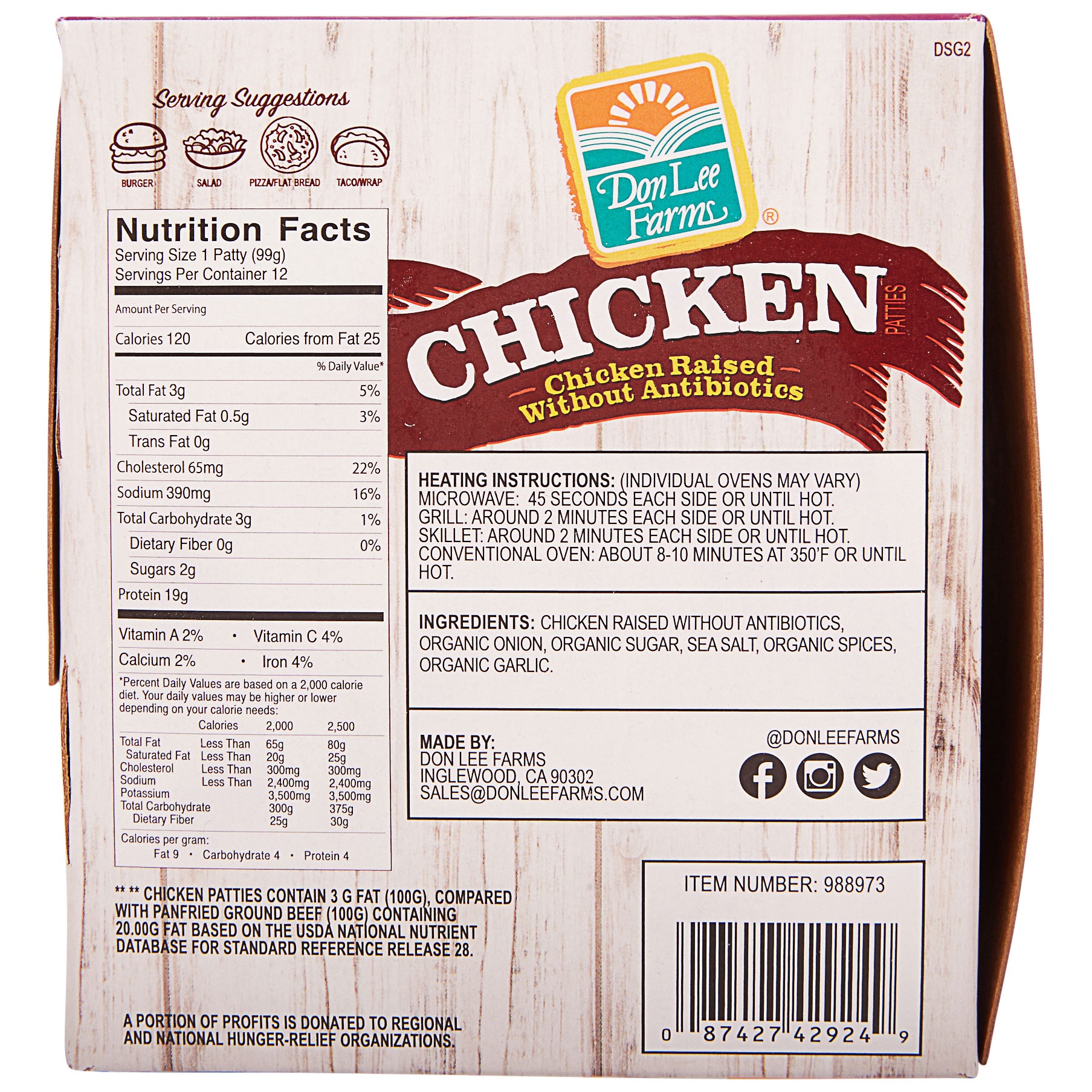 Donlee Farms Antibiotic-free Grilled Chicken Patty 12 Ct 