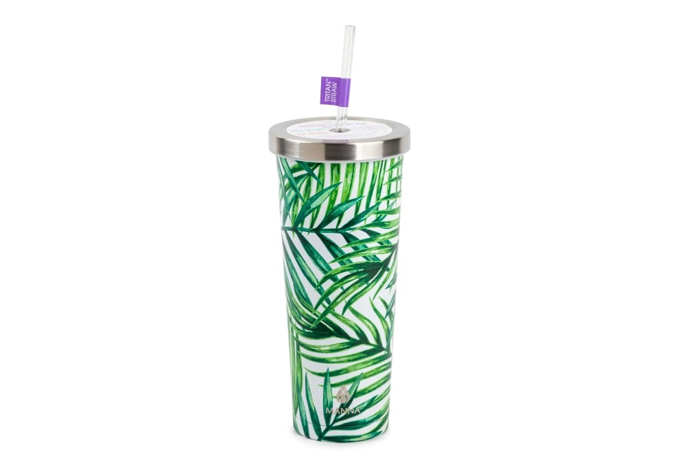 slide 1 of 1, Manna Stainless Steel Chilly Tumbler - Palm Leaves, 24 oz