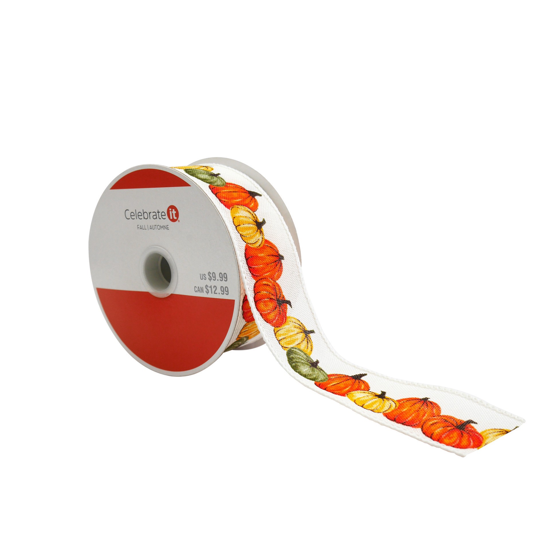 slide 3 of 3, 1.5" X 10yd. Pumpkin Fall Faux Linen Wired Ribbon By Celebrate It, 1.5 in x 10 yd