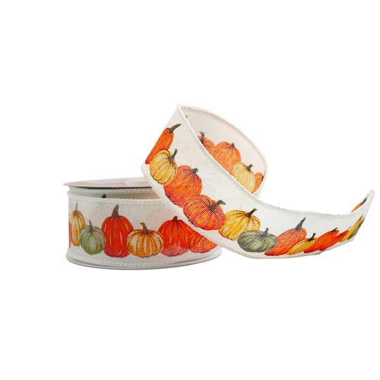 slide 1 of 3, 1.5" X 10yd. Pumpkin Fall Faux Linen Wired Ribbon By Celebrate It, 1.5 in x 10 yd