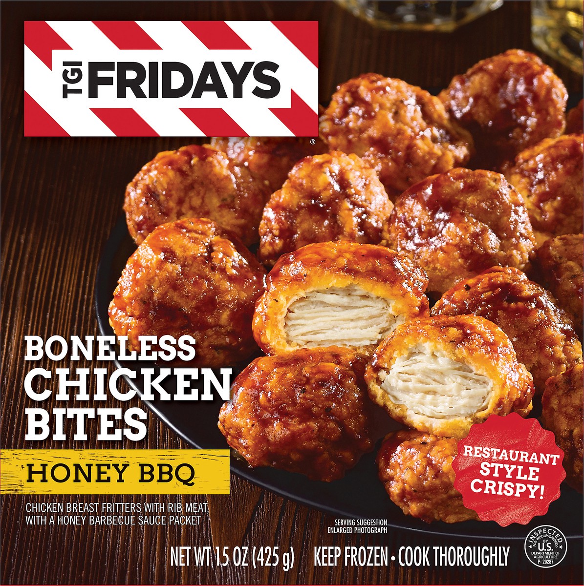 slide 1 of 9, T.G.I. Friday's Honey BBQ Boneless Chicken Bites Frozen Snacks, 15 oz Box, 15 oz