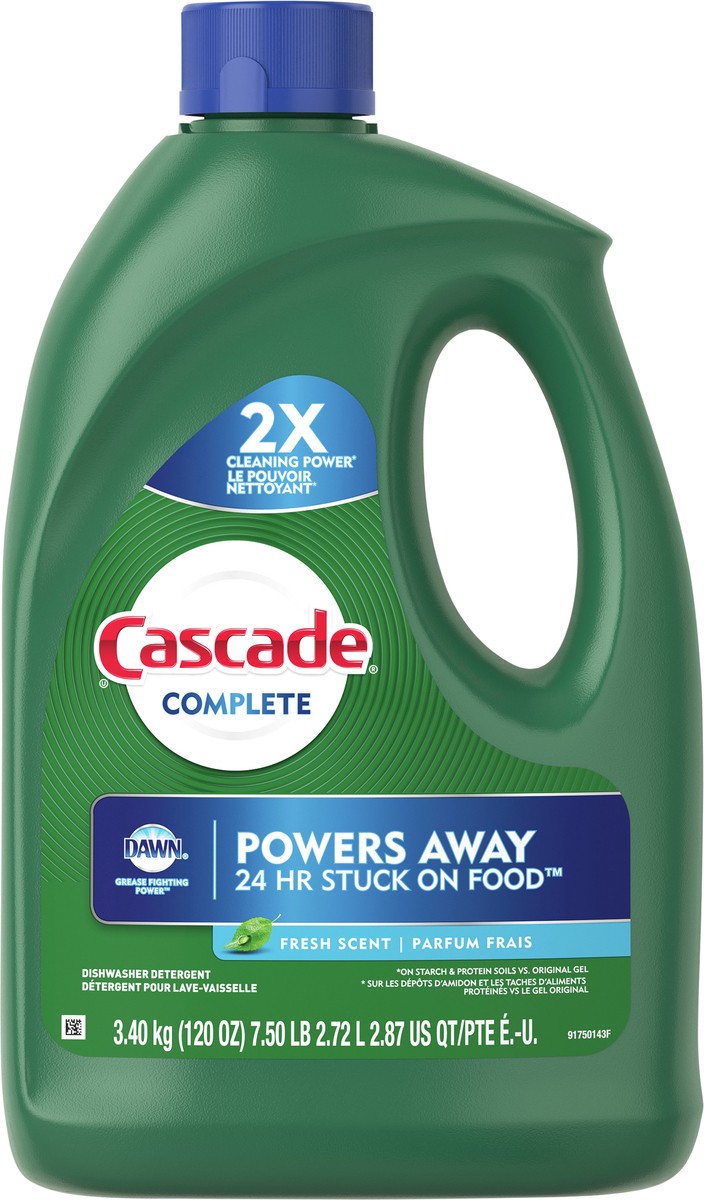 slide 7 of 7, Cascade Complete Dishwasher Detergent Liquid Gel, Dish Detergent, Dishwasher Soap, Fresh, 120oz, 7.5 lb