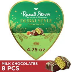 RUSSELL STOVER Valentine''s Day Dubai Style Milk Chocolate Candy Pistachio & Kataifi Heart Gift Box, 4.75 oz.